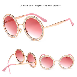 Cat eye round metal-studded trend sunglasses