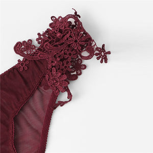 Burgundy Embroidery 2 Pcs Transparent Bra Set