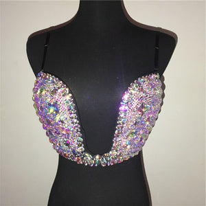 Luxury Sparkle Rhinestone Deep V Neck Sexy Push Up