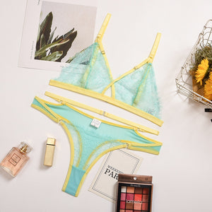 Yellow Line Transparent See Through Erotic Lingerie Set