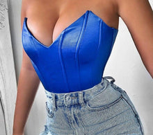 Load image into Gallery viewer, Sexy Satin V-neck Corset Lace-up Backless Streetwear Blue Skinny Party Club Tank Crop Top
