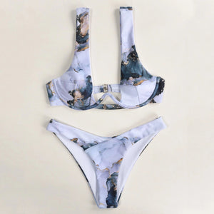 Marble Sport Bandeau Push up Bikinis Swimsuit