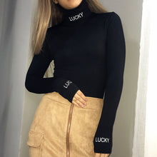 Load image into Gallery viewer, Lucky Letter Skinny Turtleneck Bodysuit
