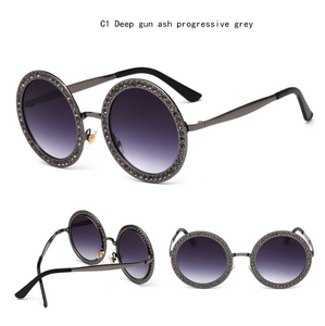 Cat eye round metal-studded trend sunglasses