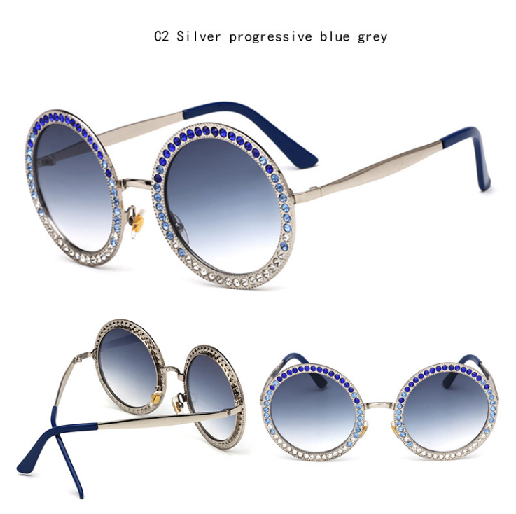 Cat eye round metal-studded trend sunglasses