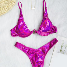 Load image into Gallery viewer, Brazilian Holographic Shiny Metallic Swimsuit Push Up Triangle
