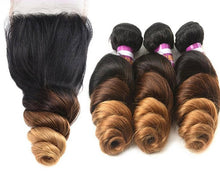 Load image into Gallery viewer, Indian Ombre Human Hair 1B/4/30 Loose Wave 3 Bundles With 4X4 Lace Closure With Baby Hair 4pieces/lot Loose Wave
