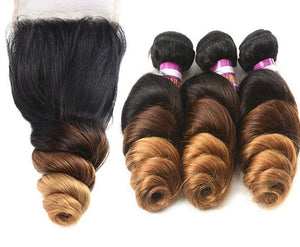 Indian Ombre Human Hair 1B/4/30 Loose Wave 3 Bundles With 4X4 Lace Closure With Baby Hair 4pieces/lot Loose Wave