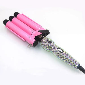 3-Barrel Hair Waver Pink Hair Waver 3 Barrel Curling Iron Hair Crimping Ceramic Crystal Crimp Irons