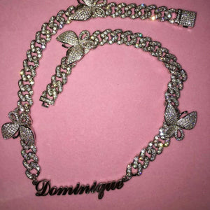 Custom Name 9MM Butterfly Cuban Link chain Nameplate Pink Butterfly's choker Cz Punk Miami Link Hip Hop