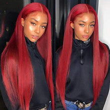 Load image into Gallery viewer, Red Lace Front Human Hair Wigs Red Human Hair Wig 99J Lace Frontal Wig Pre Plucked Human Hair Colored Wig
