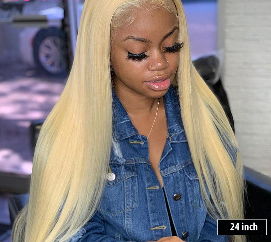 28 30 Inch Straight 613 Blonde Lace Front Human Hair Wigs Remy Transparent Glueless Frontal Closure Wig Pre Plucked Baby Hair