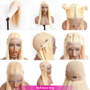 28 30 Inch Straight 613 Blonde Lace Front Human Hair Wigs Remy Transparent Glueless Frontal Closure Wig Pre Plucked Baby Hair