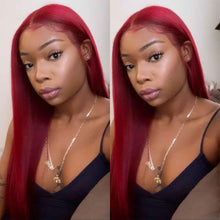 Load image into Gallery viewer, Red Lace Front Human Hair Wigs Red Human Hair Wig 99J Lace Frontal Wig Pre Plucked Human Hair Colored Wig
