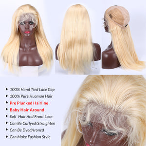 28 30 Inch Straight 613 Blonde Lace Front Human Hair Wigs Remy Transparent Glueless Frontal Closure Wig Pre Plucked Baby Hair