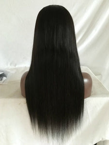 Mongolian Virgin Human Hair Lace Front Wig with Bands Silky Straight Glueless Wig