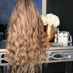 Honey Blonde Ombre hair Wig 1bT27 Ombre Lace Front Wigs Pre Plucked Hairline With baby hair bleached knots