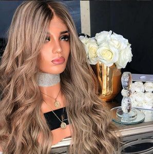 Honey Blonde Ombre hair Wig 1bT27 Ombre Lace Front Wigs Pre Plucked Hairline With baby hair bleached knots