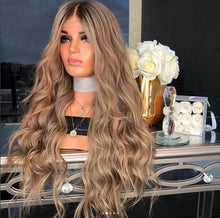 Load image into Gallery viewer, Honey Blonde Ombre hair Wig 1bT27 Ombre Lace Front Wigs Pre Plucked Hairline With baby hair bleached knots
