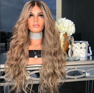 Honey Blonde Ombre hair Wig 1bT27 Ombre Lace Front Wigs Pre Plucked Hairline With baby hair bleached knots