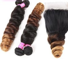 Load image into Gallery viewer, Indian Ombre Human Hair 1B/4/30 Loose Wave 3 Bundles With 4X4 Lace Closure With Baby Hair 4pieces/lot Loose Wave
