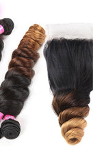 Load image into Gallery viewer, Indian Ombre Human Hair 1B/4/30 Loose Wave 3 Bundles With 4X4 Lace Closure With Baby Hair 4pieces/lot Loose Wave
