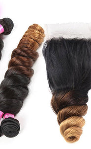 Indian Ombre Human Hair 1B/4/30 Loose Wave 3 Bundles With 4X4 Lace Closure With Baby Hair 4pieces/lot Loose Wave