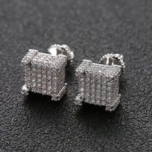 Load image into Gallery viewer, Hip Hop Earrings Silver Iced Out CZ Square Stud Earring With Screw Back Jewelry
