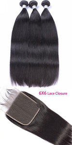 Peruvian Straight Hair Bundles With Closure Peruvian Remy Hair with closure Human Hair Weave 3 Bundles With 6X6 Lace Closure