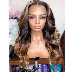 Honey Blonde Full Lace Wigs Ombre Lace Front Human Hair Colored Preplucked Body Wave Highlights Wig