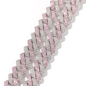 Bling Chains Jewelry 13mm Iced Out Diamond Cuban Link Tennis Chain Luxury Designer Necklace Hiphop Miami Pink