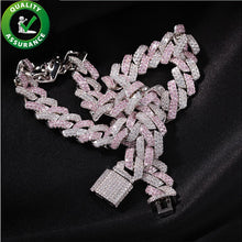 Load image into Gallery viewer, Bling Chains Jewelry 13mm Iced Out Diamond Cuban Link Tennis Chain Luxury Designer Necklace Hiphop Miami Pink
