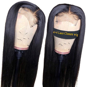 4*4 Lace Front Closure Wig Brazilian Straight Human Hair Lace Frontal Wig