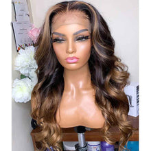 Load image into Gallery viewer, Honey Blonde Full Lace Wigs Ombre Lace Front Human Hair Colored Preplucked Body Wave Highlights Wig
