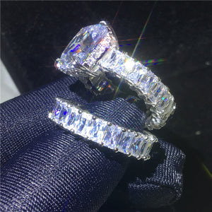 Luxury Ring Sets 925 sterling silver Princess cut Diamond Engagement Wedding band rings Jewelry