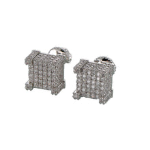 Load image into Gallery viewer, Hip Hop Earrings Silver Iced Out CZ Square Stud Earring With Screw Back Jewelry
