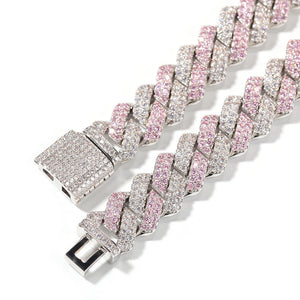 Bling Chains Jewelry 13mm Iced Out Diamond Cuban Link Tennis Chain Luxury Designer Necklace Hiphop Miami Pink